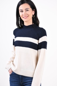 Pulover Dama Vila Milla Birch/Navy Blazer